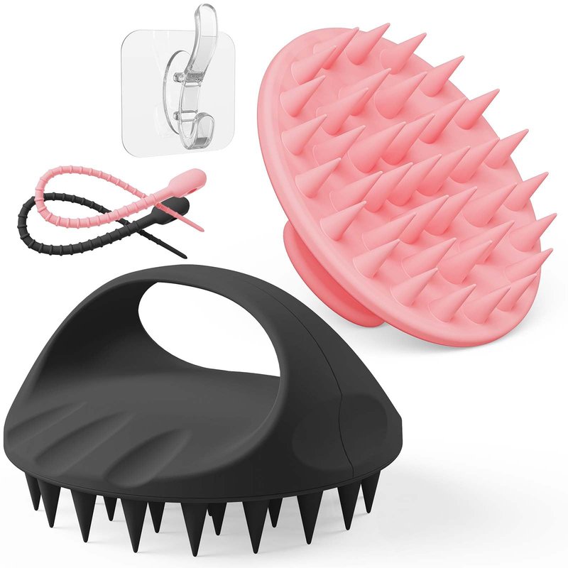 Manmihealth Large Hair Scalp Scrubber, One-piece Silicone Scalp Massager for Wet Dry, Long Bristles Shampoo Brush for Dandruff Removal and Hair Growth with Free Strap&Hook. (Style 1 Black)