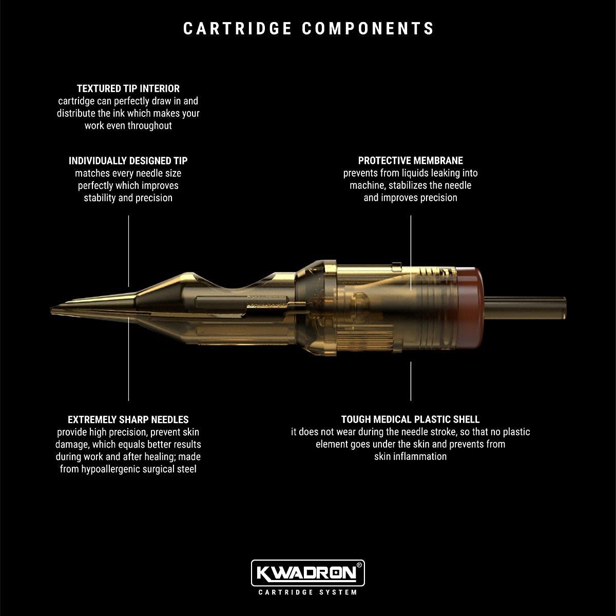 Kwadron Tattoo Needle Cartridge, Box of 20, Tight Liners Long Taper - 3 Tight Liner Long Taper - 30/3RLLT