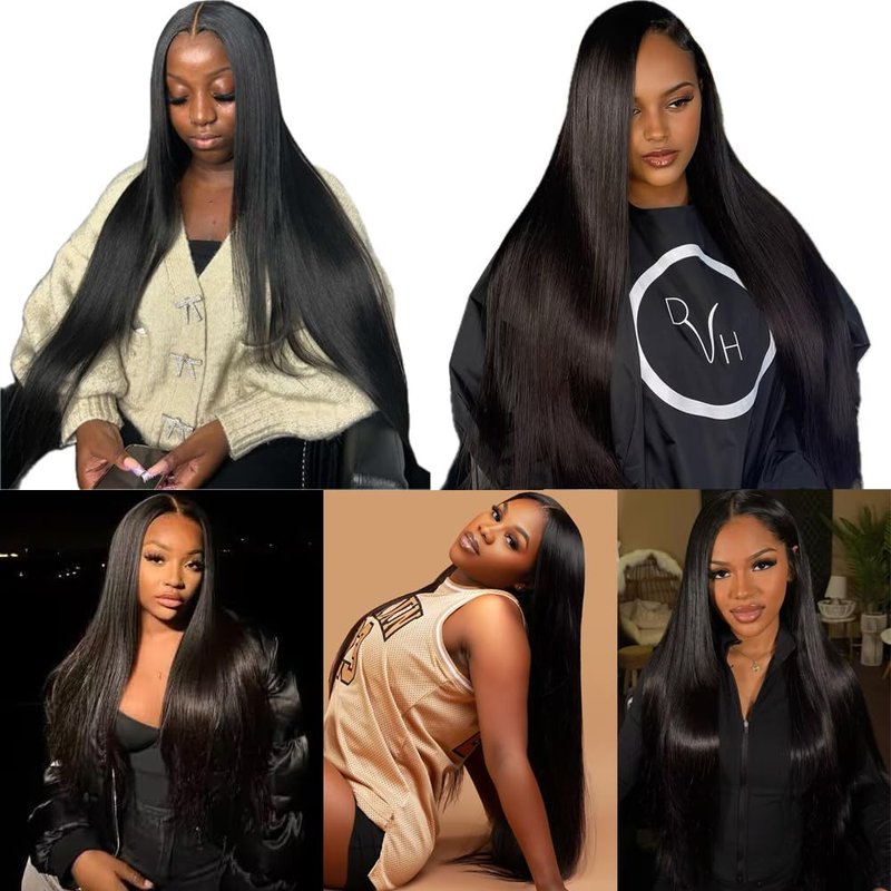 Oshiney Human Hair Bundles Straight 26-30 Inch 100% Unprocessed Brazilian Virgin Hair Weave 3 Bundles Silky Black Hair for Black Women