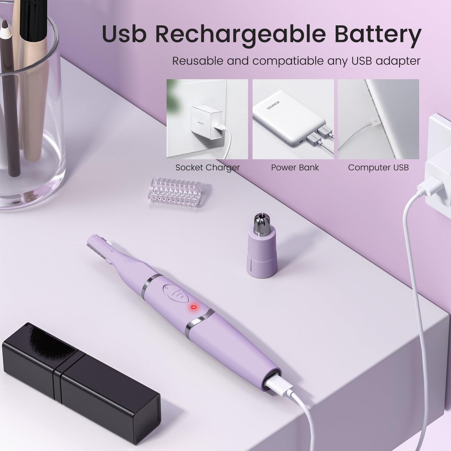 Yinowt Ear and Nose Hair Trimmer for Women, 2026 Professional Painless 2 in 1 USB Rechargeable Eyebrow & Facial Hair Trimmer, Precision Tool with Powerful Motor and Dual-Edge Blades, IPX7 Waterproof