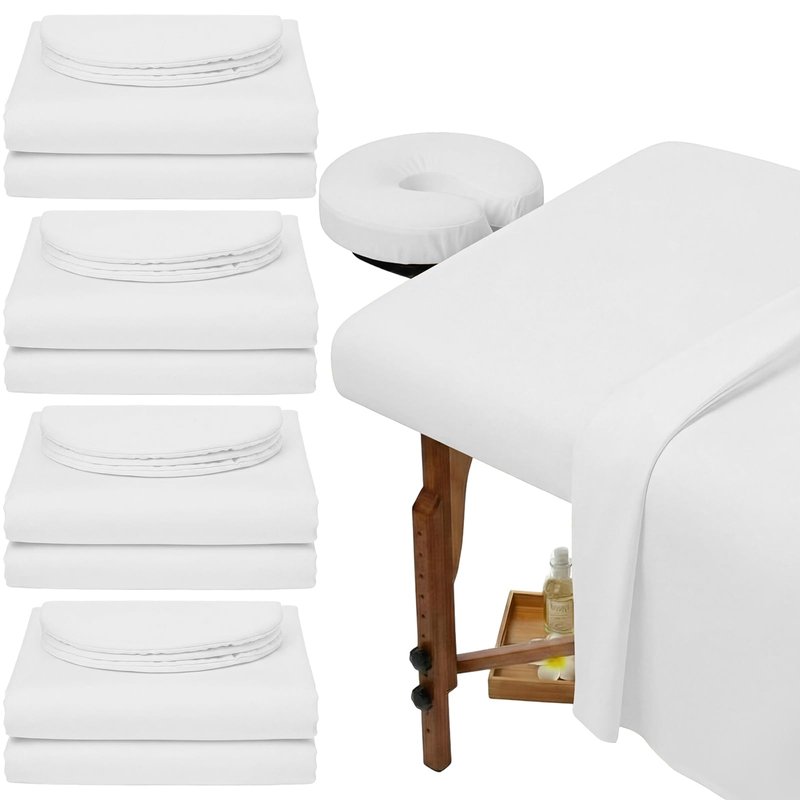Oudain 4 Sets 3 Piece Soft Microfiber Massage Table Sheets Set Bulk Includes Massage Flat Sheet and Fitted Sheet and Face Rest Cover(White)