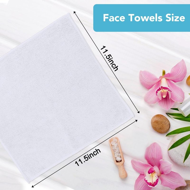 Orighty Microfiber Washcloths Set - 10 Highly Absorbent & Soft Face Towels | Multi-Purpose 11.5x11.5 Inch, White