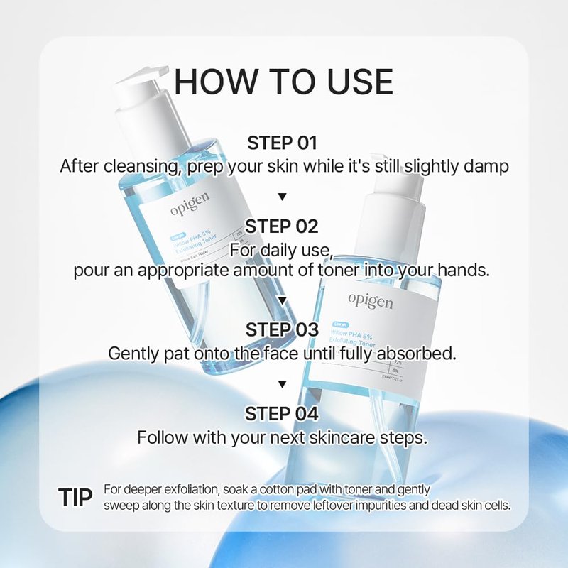 opigen Low pH Willow PHA 5% Exfoliating Toner, Gentle Daily Toner for Brightening, Smoothing, and Clearer-Looking Skin, 7.1 Fl Oz Korean Skin Care