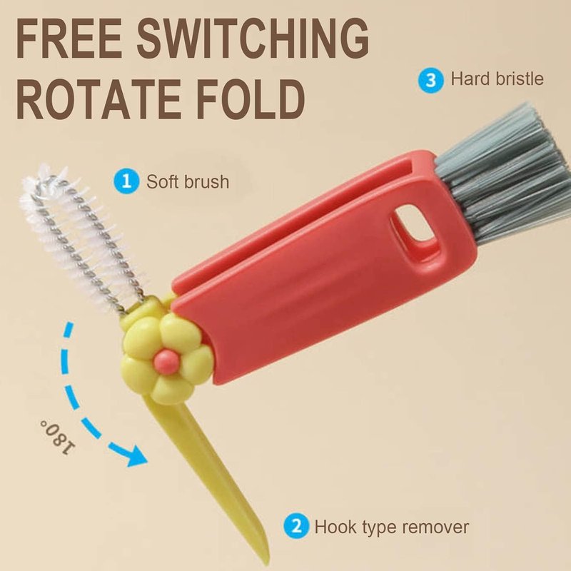 3-in-1 Multifunctional Cleaning Brush - Portable Cup Lid Cleaner for Baby Bottles & Tight Spaces