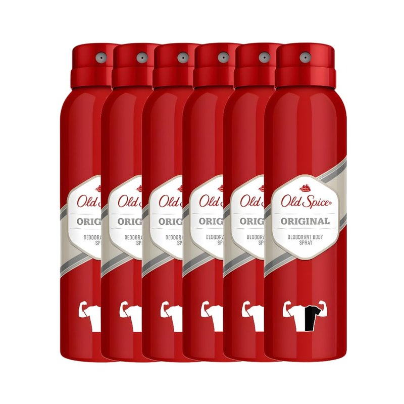 Old Spice Original Deodorant Body Spray for Men 150 ml – Classic Fresh Scent, Long-Lasting Odor Protection, Fast-Dry Aerosol, Aluminum-Free Deodorant Spray, Pack of 6