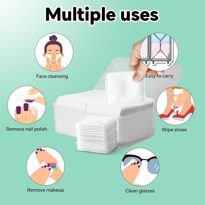 Skiennix Large Square Cotton Pads - Lint-Free, Soft, Multi-Layer for Makeup Removal | 80 Count