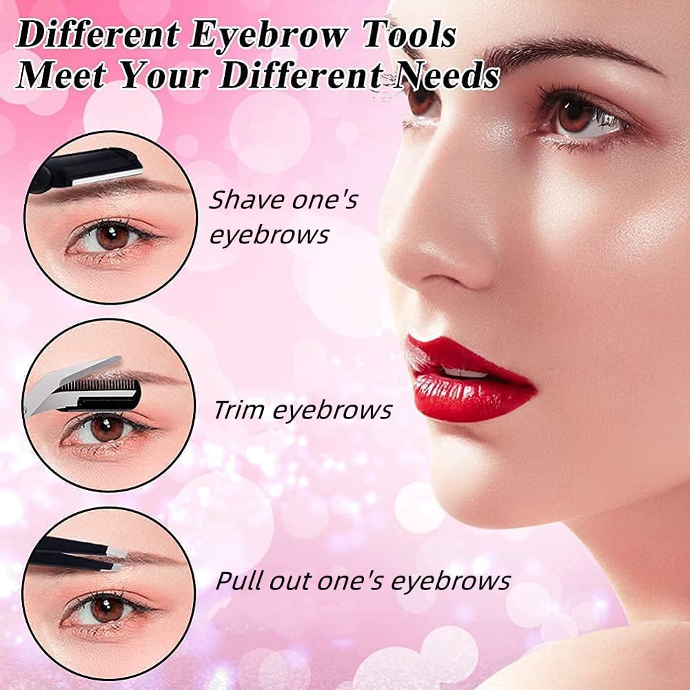 XUJINCN 3-in-1 Eyebrow Scissors Kit，for Personal Facial Hair Removal,Multifunctional Ms. Exfoliating Beauty Tool，Including；Eyebrow Comb Scissors, Hair Removal Tweezers,Eyebrow Razor（Black