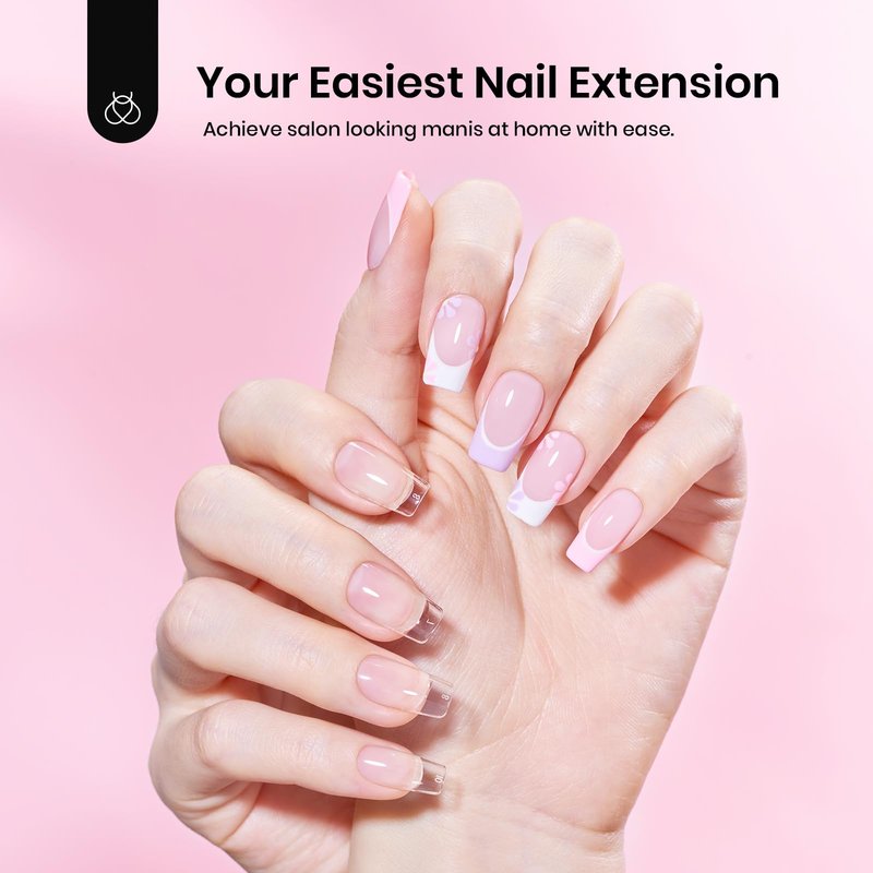 Beetles Gel Nail Kit Short Square with Nail Dehydrator and Primer, 576Pcs Half Matte Etch-X Gel Tips Solid Glue Mini Lamp Acrylic Tips Easy DIY Extension Set Gift for Women