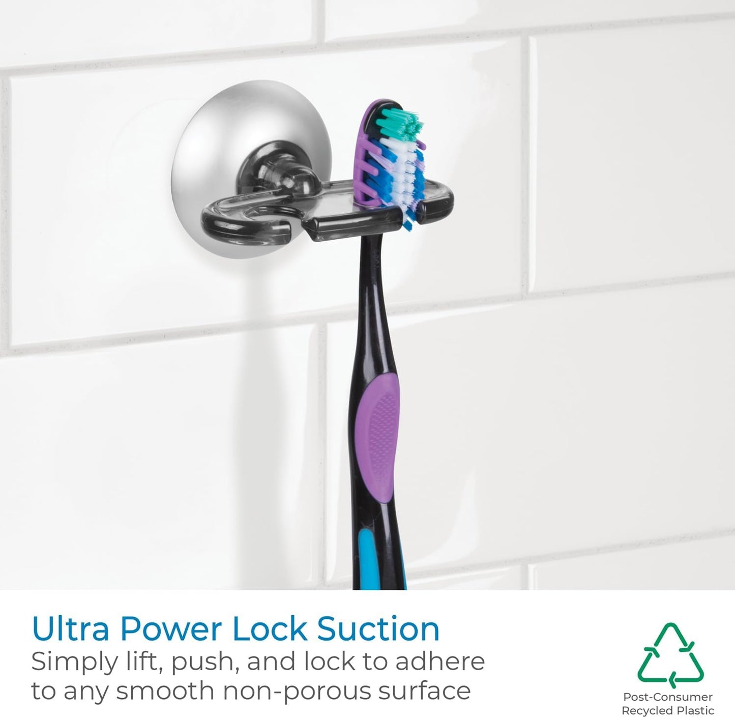 Toothbrush Holder - iDesign Metro Collection Ultra Power Lock Suction, Gray - Compact 2.75” x 2.3” x 1.8”