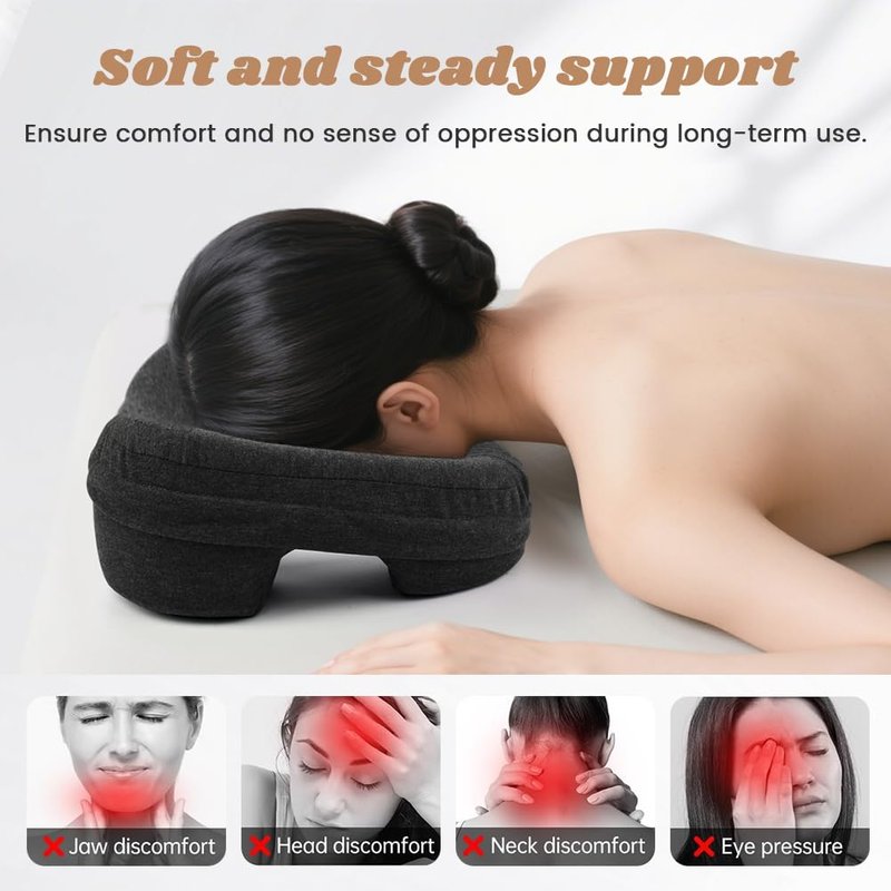 Kakalote Massage Headrest for Bed, Ergonomic Memory Foam Massage Pillow Face Down Pillows for Spa, Napping & Skincare(Black)