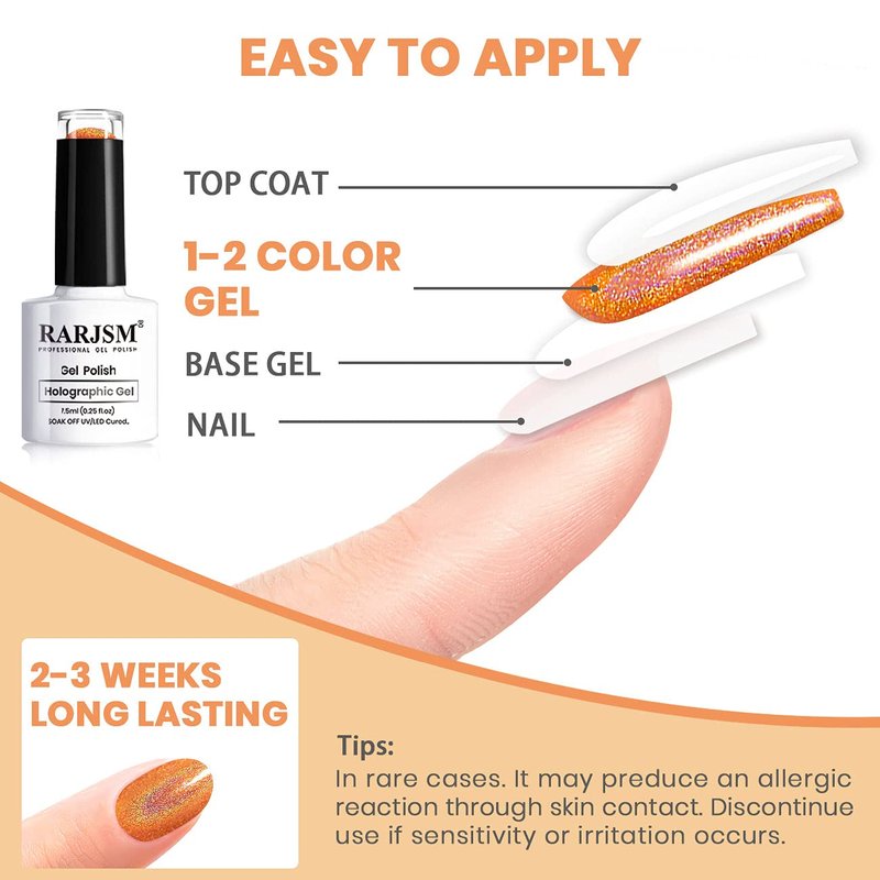 Holographic Gel Nail Polish Set - Sunflower Collection | 6PCS UV LED Soak Off Orange Yellow Colors 7.5ML