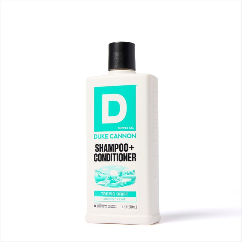 Duke Cannon Supply Co. 2-in-1 Shampoo and Conditioner for Men – Tropic Drift Scent, Coconut & Lime, Tea Tree & Menthol, Strengthening Formula with Barley Protein, 14 oz