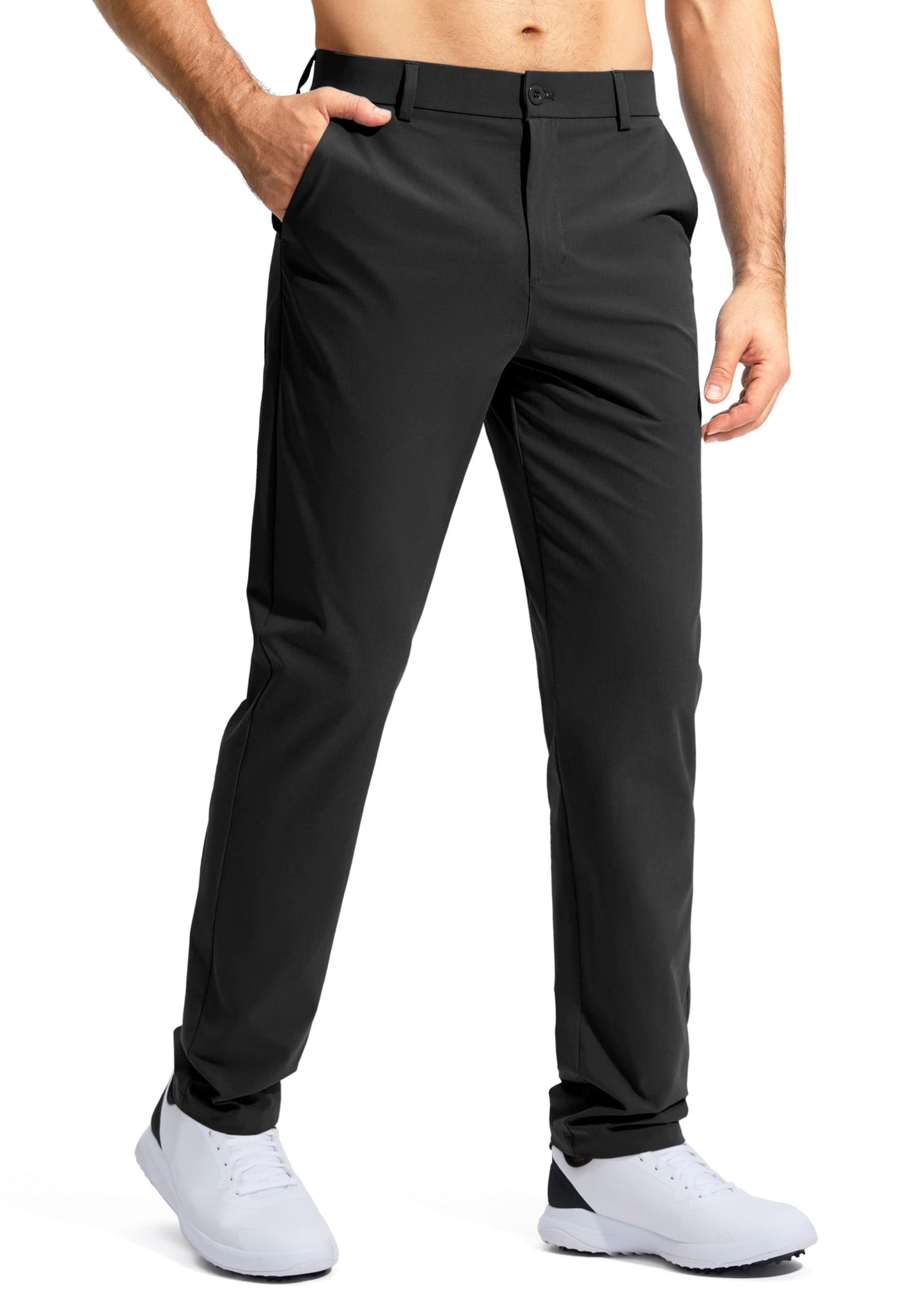 Pudolla Golf Pants for Men Stretch Dress Pants Mens Work Pants 30 Lightweight Quick Dry Casual Slacks Trousers with Pockets(Black 32Wx30L)