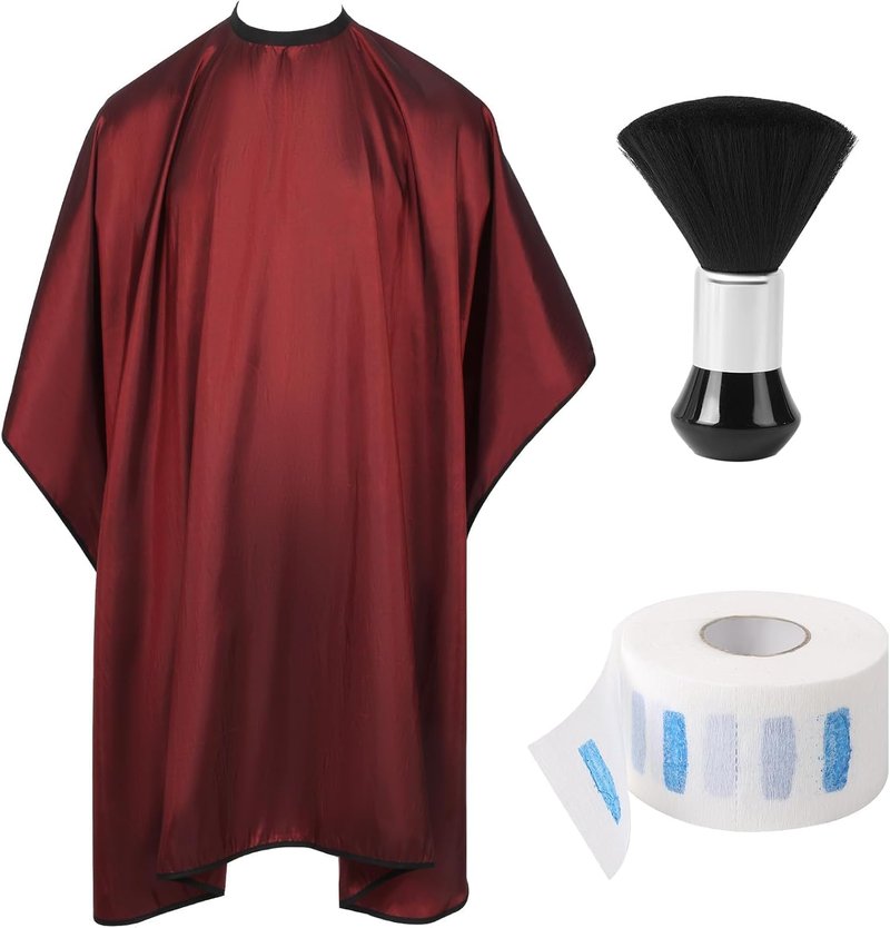 Hair Cutting Cape Set - Waterproof Anti-Static Barber Cape with Neck Brush & Disposable Paper | Large 57" x 51" (Wine Red)