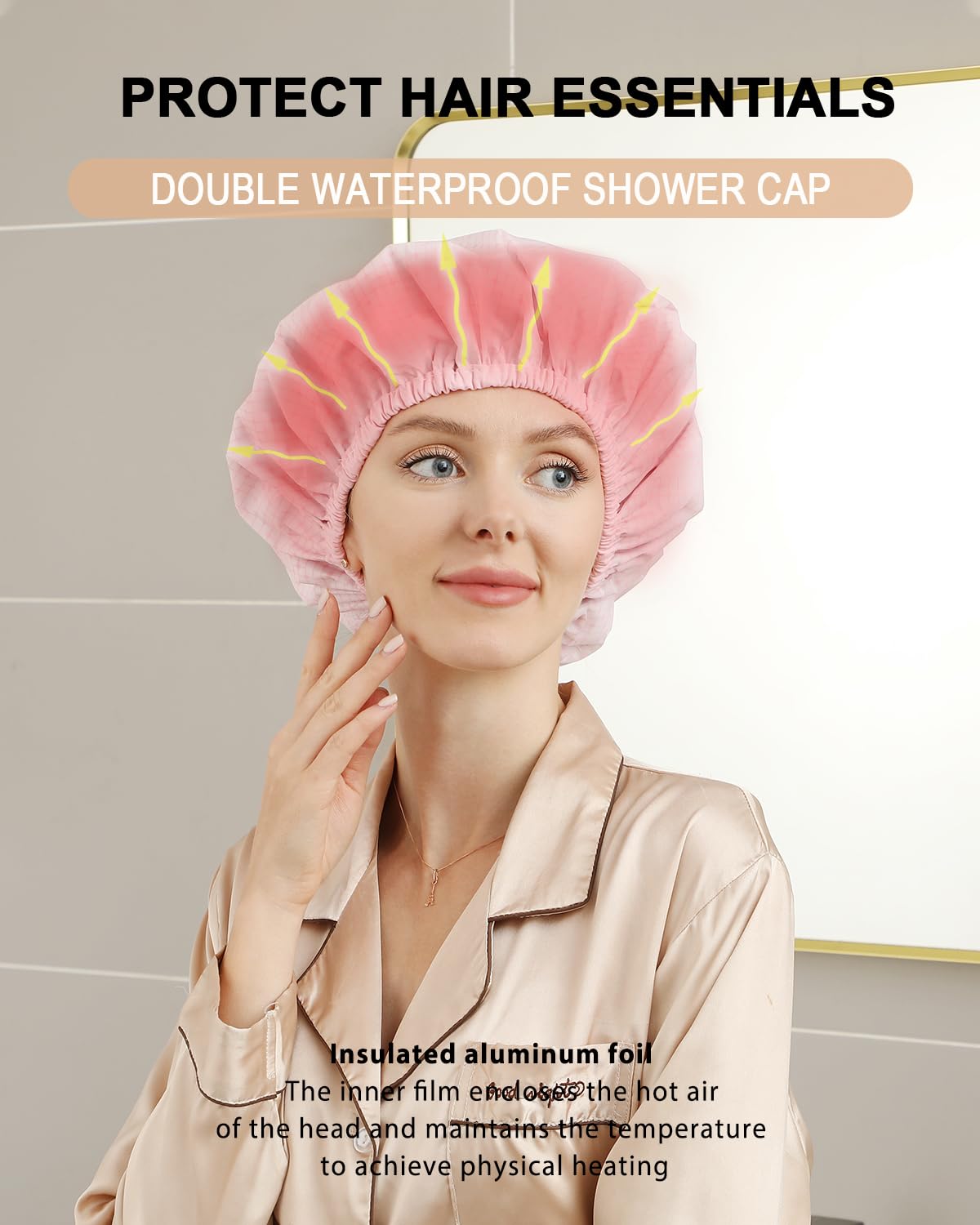 YIZIJIZI 2 Pieces Heat Cap for Deep Conditioning, Conditioning Cap Made of Aluminum Foil for Home and Salon Use, Hair Dyeing（pink）