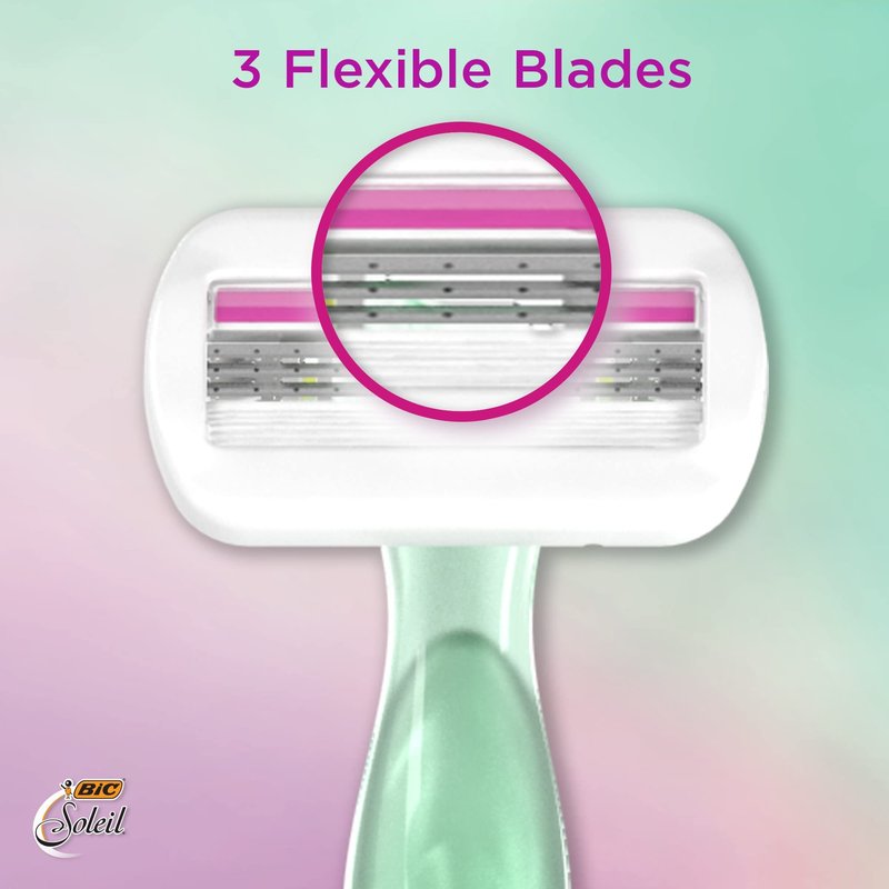 BIC Soleil Sensitive Women's Disposable Razors, 3 Blades With Moisture Strip For a Silky Smooth Shave, 6 Piece Razor Set
