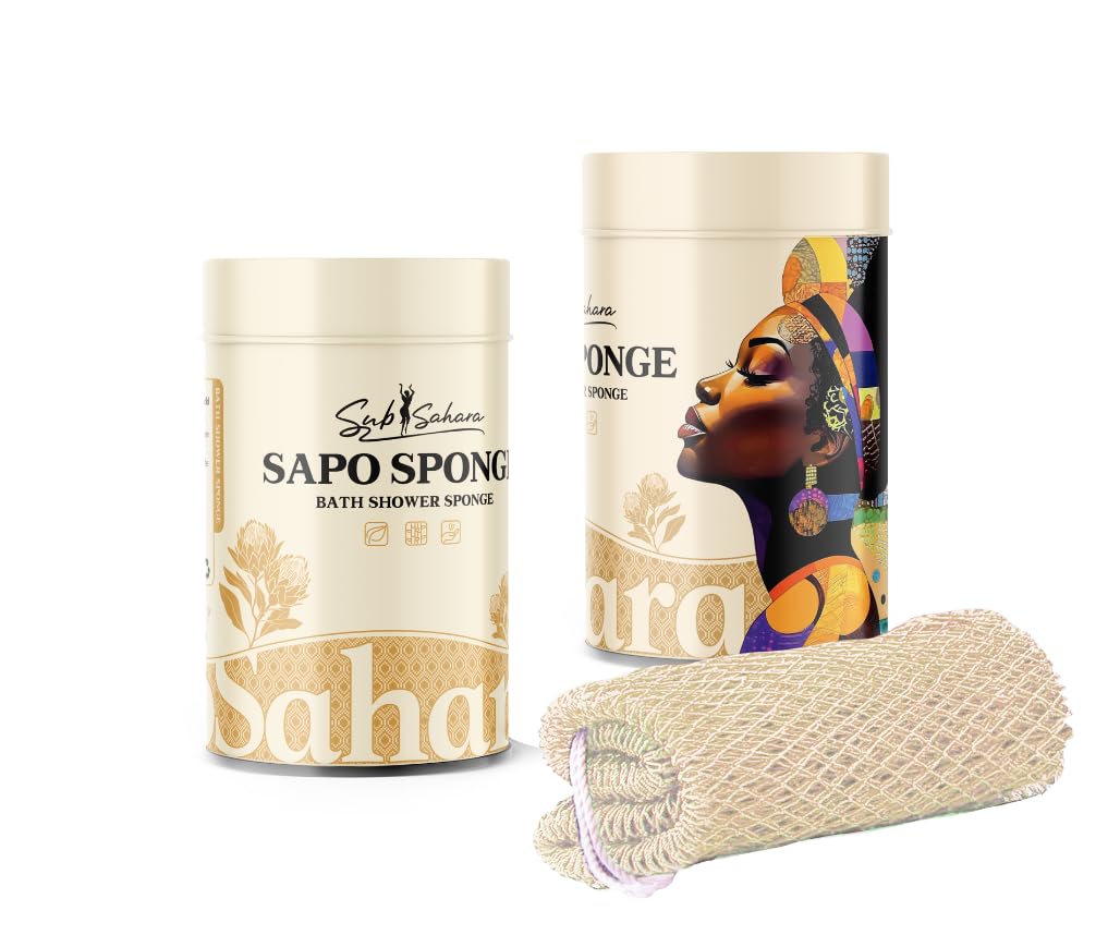 SubSahara African Net Sponge Authentic - 1 Pieces Gentle Exfoliation Scrubber for All Skin Types, Bath Sponge with Knots, Travel Portable (Grayish White)