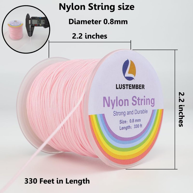 LUSTEMBER 0.8mm Nylon String - Durable Bracelet Cord for Jewelry Making & Beading Projects