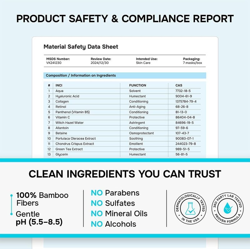 SimplyVital Collagen Facial Mask with Retinol & Hyaluronic Acid - Hydrating Face Masks Skincare - T Line & V Line Sheet Mask for Women Skin Care - Mascarillas Para la Cara - Cloth Face Masks - 7 Pack