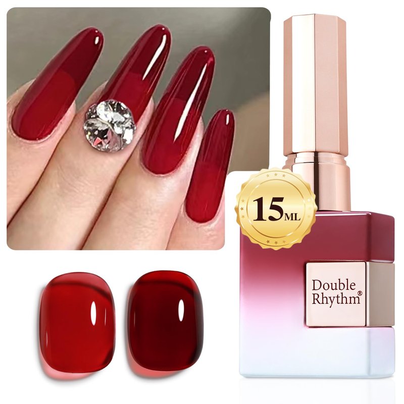 Double Rhythm 15 ML Dark Burgundy Gel Polish Pure Sheer Same Color Same Bottle Gel Polish Art Manicure Salon DIY at Home for Women (Jelly Red-A1371)