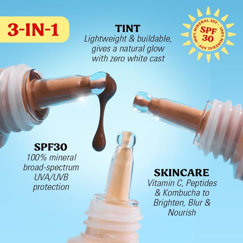 Revolution Superdewy SPF 30 Skin Tint, Tinted Mineral Face Foundation, Buildable Coverage for Facial Glow, 12% Zinc Oxide, Vegan & Cruelty-Free, Fair Neutral