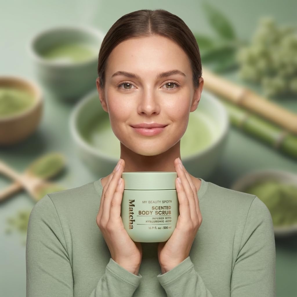 My Beauty Spot Scented Body Scrub for Women - Matcha Scented Body Scrub, Natural Exfoliating Body Scrub, Skin Exfoliator Infused with Hyaluronic Acid, Romoves Dead Skin From Body - Extra Large 500 ml.