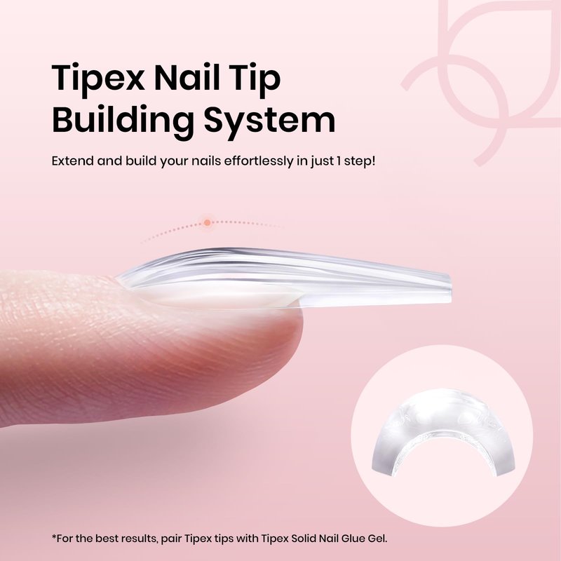 Beetles Tipex Instant Apex Nail Tips, Long Coffin, 16 Sizes |00–14, 192pcs, Built-In Apex, No Builder Gel Required, Thicker Strong Acrylic Tips for DIY Nail Extensions