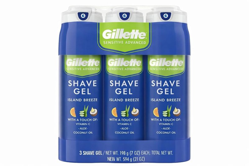 Gillette Sensitive Plus Island Breeze - Alcohol-Free Shaving Gel with Aloe & Vitamin C | 3 Pack