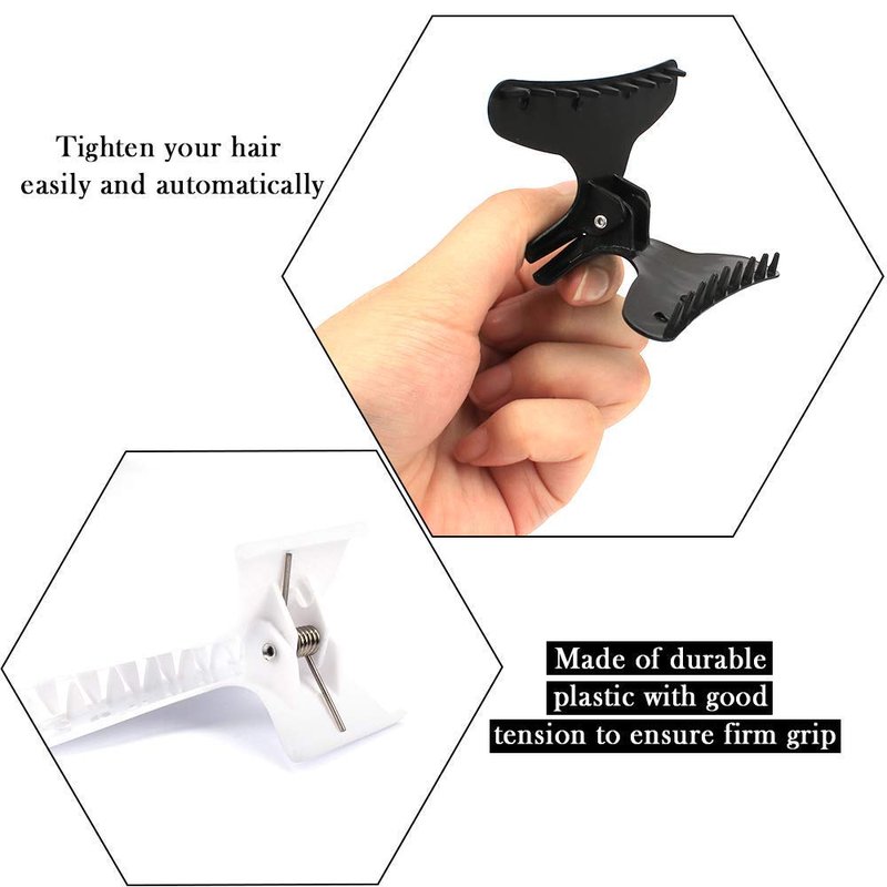 Skiennix Hair Clips - 12 Pack Butterfly Claw Clips for Salon Styling & Sectioning | Black & White