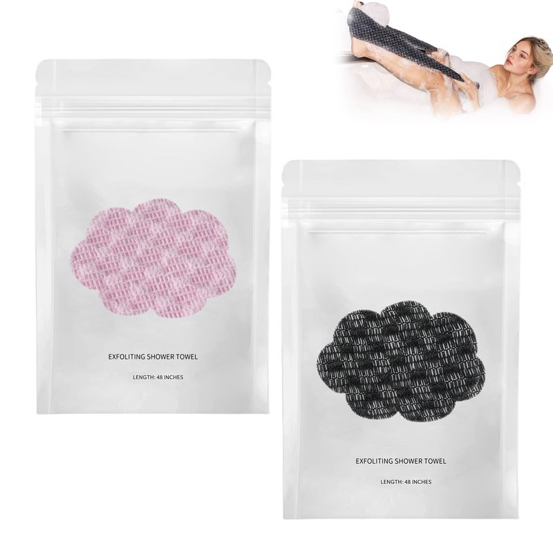Exfoliating Shower Towel 47", Advanced Exfoliating Microfiber Towel, Premium Scrub Bathroom Towel Set for Smooth Skin, Quick Drying Durable and Gentle for Sensitive Skin (Black+Pink)