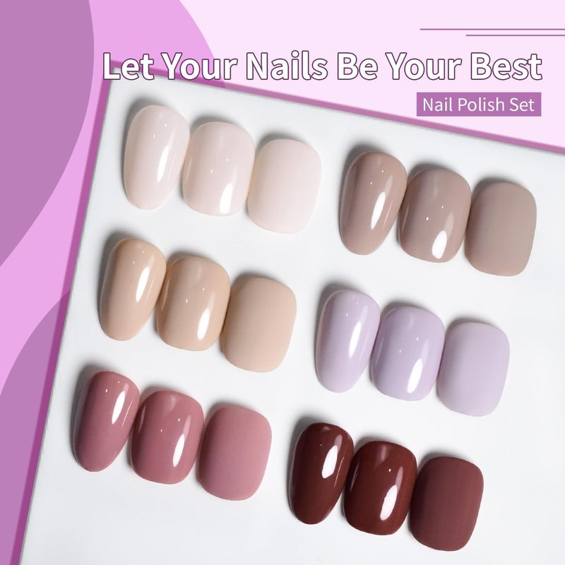 OpenLive 10ml Nude Pink Nail Polish Set 6 Colors Brown Red Purple All Seasons Neutral Color Quick Dry Nail Polish Set for Women Salon DIY Nail Art