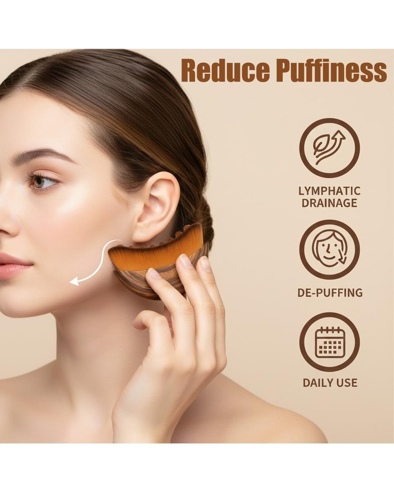 Lymphatic Contour Face Brush for Lymphatic Drainage – Facial Soft Organic Dry Tool, Reduces Puffiness, Sculpts Jawline Improve Radiance, for Sensitive & Mature Skin (2Pcs)
