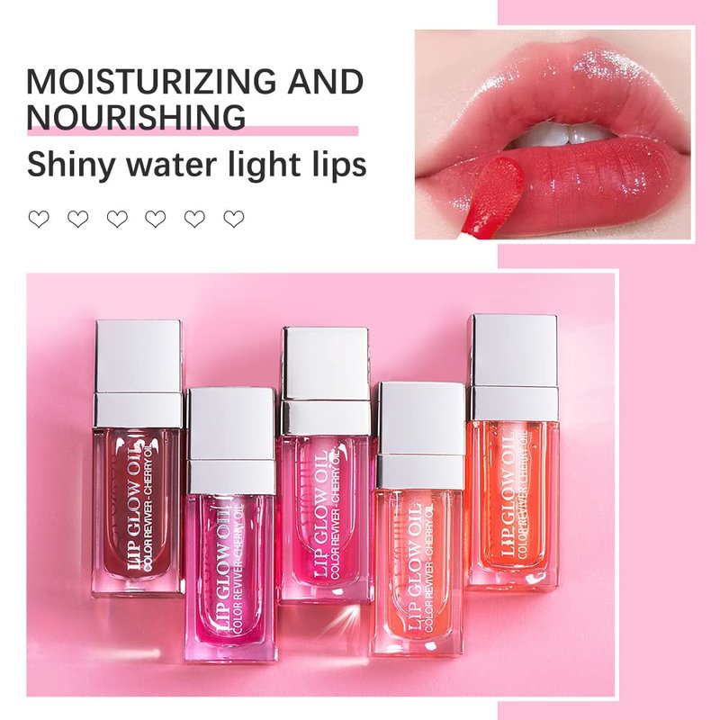 GECOMO Hydrating Lip Glow Oil - Nourishing Tinted Lip Gloss for Smooth Lips | Raspberry, 0.2 Oz