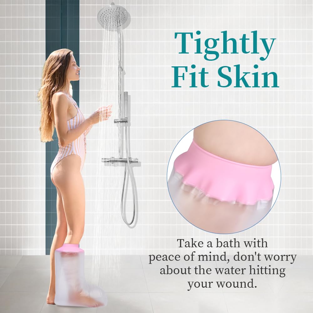 Mosago Waterproof Cast Covers for Shower Leg, Soft Comfortable Short Leg Protector for Shower Adult, Keep Wound/Bandage Dry Bath, Broken Legs/Knee/Foot/Ankle, Reusable Wound Care Supplies (Pink)