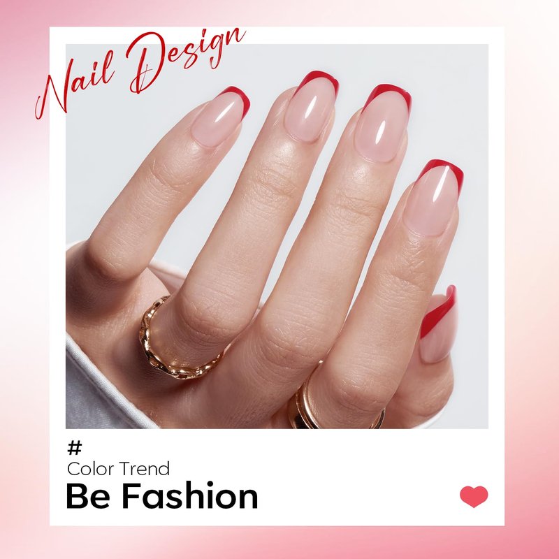 Modelones French Tip Press-On Nails - Short Light Pink Square Fake Nails | Reusable 32 Pcs Kit with Glue & Mini File