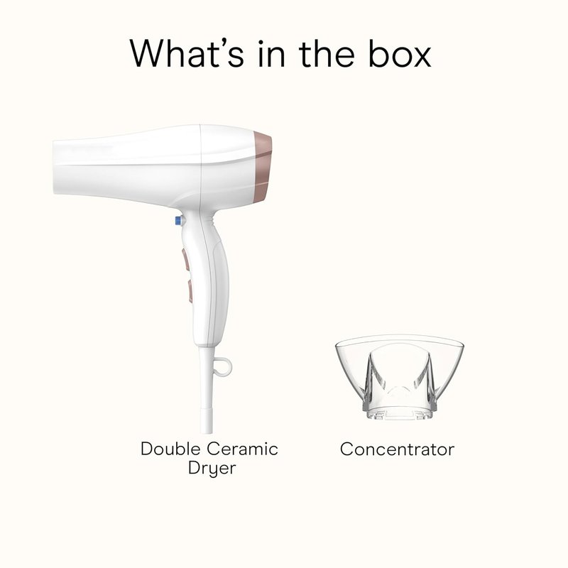 Conair Double Ceramic Hair Dryer - Ionic Conditioning for Smooth, Shiny Hair | Includes Concentrator