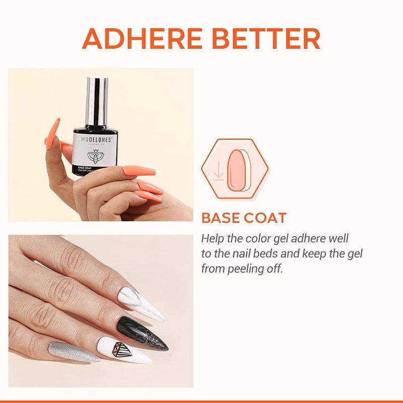modelones Gel Nail Polish Base Coat, 15 ML 2026 Upgraded Formula Clear High Glossy Gel Base Coat Soak Off Long-Lasting DIY Home Salon Nail Art Manicure Gift for Women