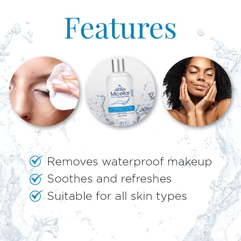 Body Drench 3-in-1 Micellar Water Makeup Remover, Facial Cleanser & Hydrating Water for Sensitive Skin, Eye Makeup Remover, 8.5 fl oz