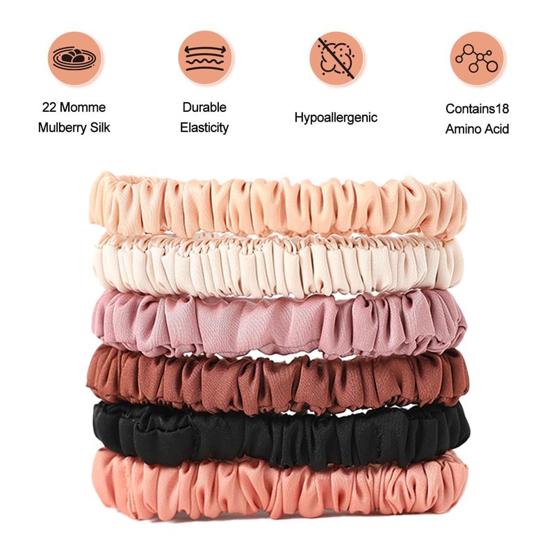 Silk Scrunchies - 6PCS 100% Mulberry Silk Hair Ties for Women | No Damage Elastic Ponytail Holders