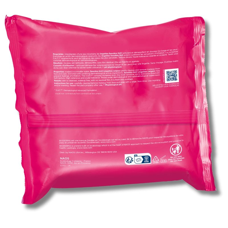 Bioderma Sensibio H2O Makeup Wipes, Cleansing and Makeup Removing, Skin Soothing for Sensitive Skin, 25 Wipes