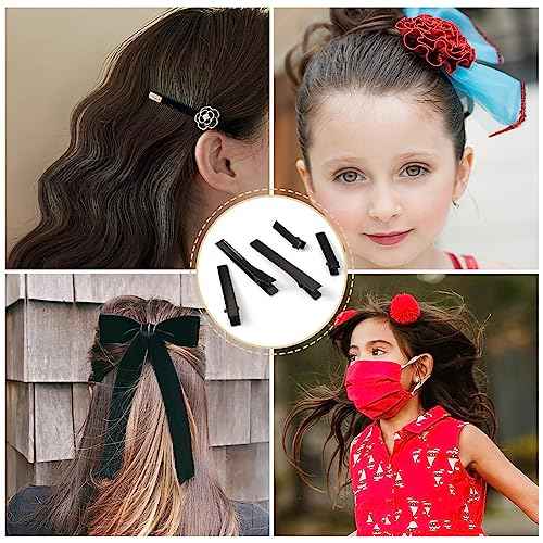 100Pcs Black Alligator Hair Clips 5 Sizes Metal Barrette Hair Clips Single Prong Hairpins for Bows Hair Accessories Making, 35/46/56/65/77mm