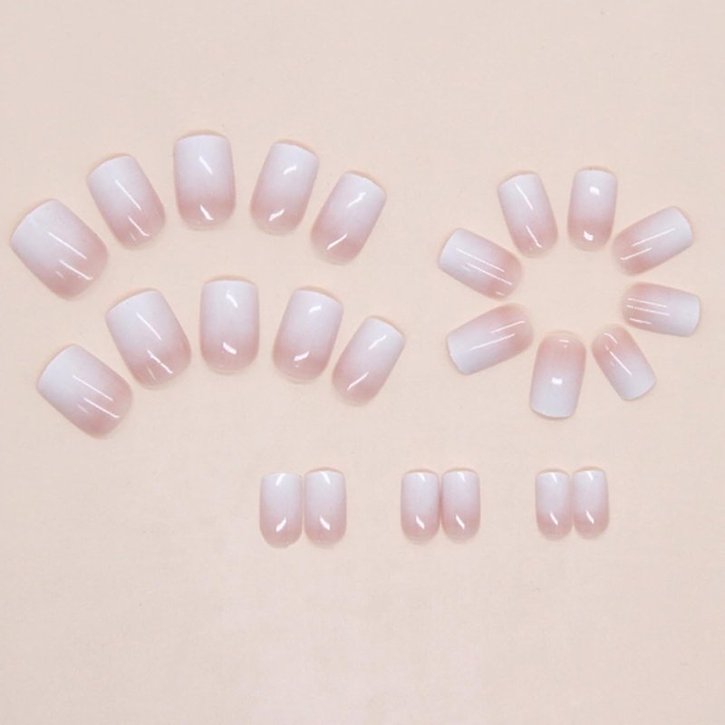 Press On Nails - Short Square Glossy Gradient Fake Nails for Women | 24 Pcs