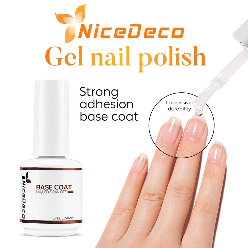 Nicedeco Gel Nail Polish Set - Hema Free No Wipe Top & Base Coat | 2 Pcs, 15ml, Low Odor, Vegan, Long Lasting
