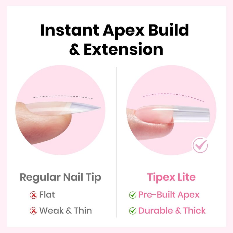 Beetles Tipex Lite Instant Apex Nail Tips, Long Square Gel Nail Tips, 16 Sizes 00-14, Built-in Apex for Natural Fit, Beginner-Friendly DIY Nail Extensions
