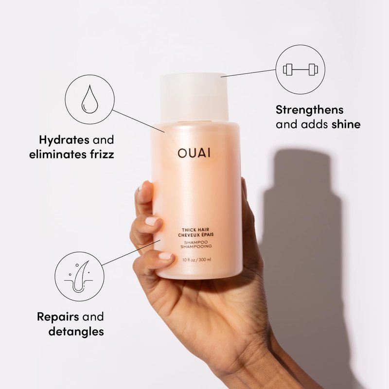 OUAI Thick Hair Shampoo and Conditioner Set - Sulfate Free Shampoo and Conditioner for Thick Hair Care - Moisturizes, Strengthens & Fights Frizz - Made with Keratin & Shea Butter (10 Fl Oz)