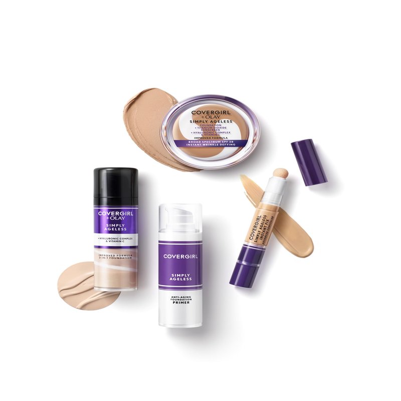 COVERGIRL & Olay Simply Ageless 3-in-1 Liquid Foundation, Matte Finish, Hyaluronic & Vitamin C Formula, 275 Soft Sable, 1 Count