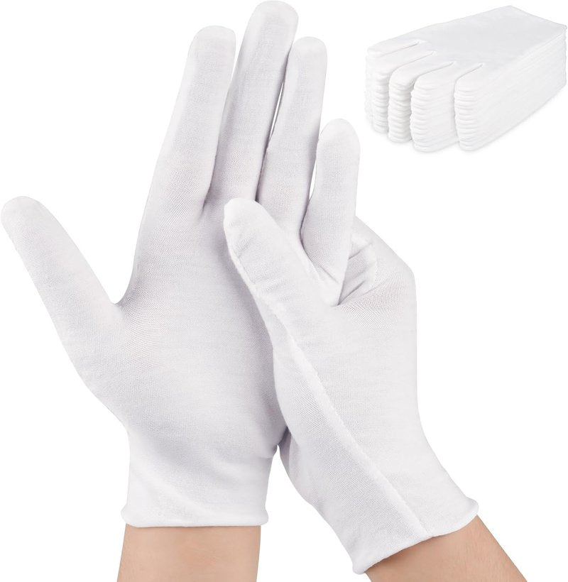 Skiennix 24 Pcs White Cotton Gloves - Moisturizing Sleeping Gloves for Eczema Relief | Stretchy & Breathable