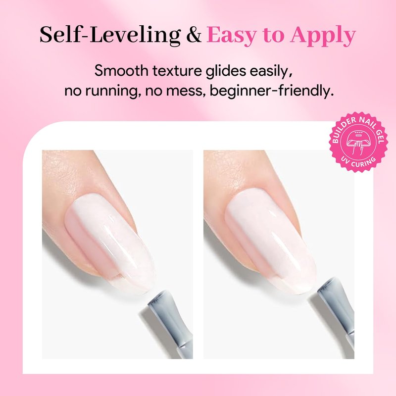 QIEK Builder Nail Gel, Milky White Builder for Nails Strengthener, 8-in-One Apex Enhancement Extension Hard Building Color Gel LED Lamp Cured Rubber Base Coat for DIY Beginners & Salon Manicure 16ML