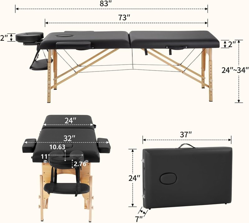 BestMassage Massage Bed Portable Massage Table 24 inch Wide Lash Bed Height Adjustable 2 Folding Spa Table with Non-Woven Bag for Spa Footmassage Facial CareSpa Tattoo
