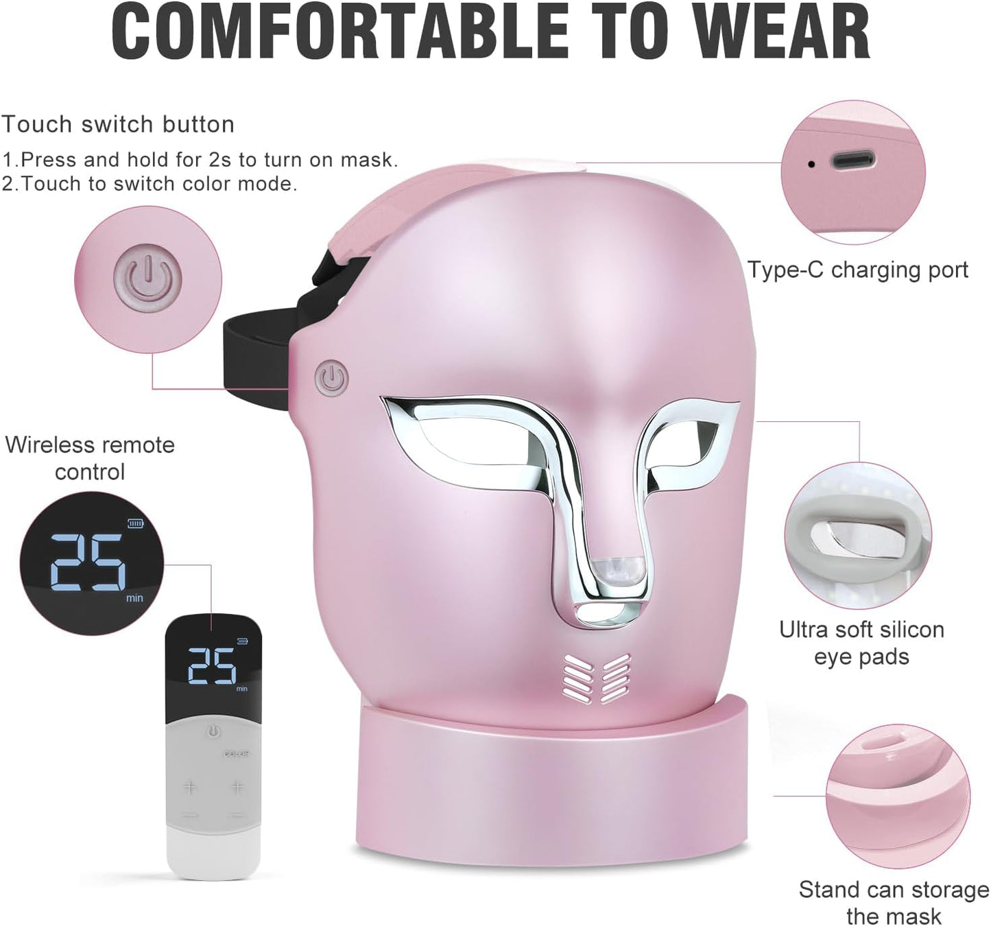 Skiennix Red Light Therapy Mask - Wireless Remote for Acne, Wrinkles & Redness | Salon-Grade Anti-Aging Skincare